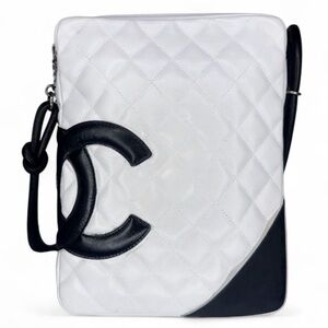 CHANEL Cambon Line White/Black CC Logo Leather Shoulder Bag